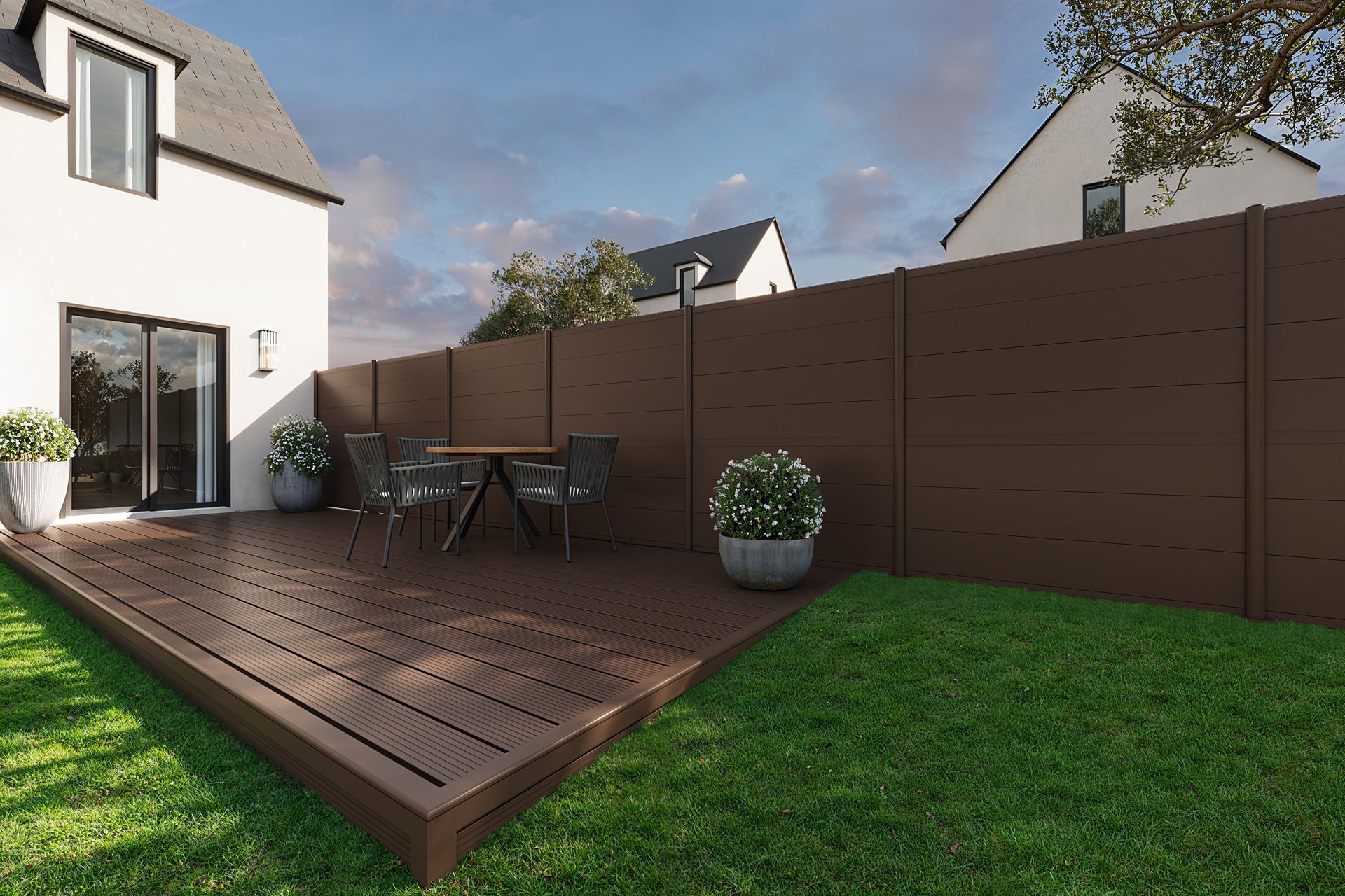 Kit complet clôture aluminium - 3 panneaux complets - 5,40 x 1,80 m - Prêt à poser - Marron - 2