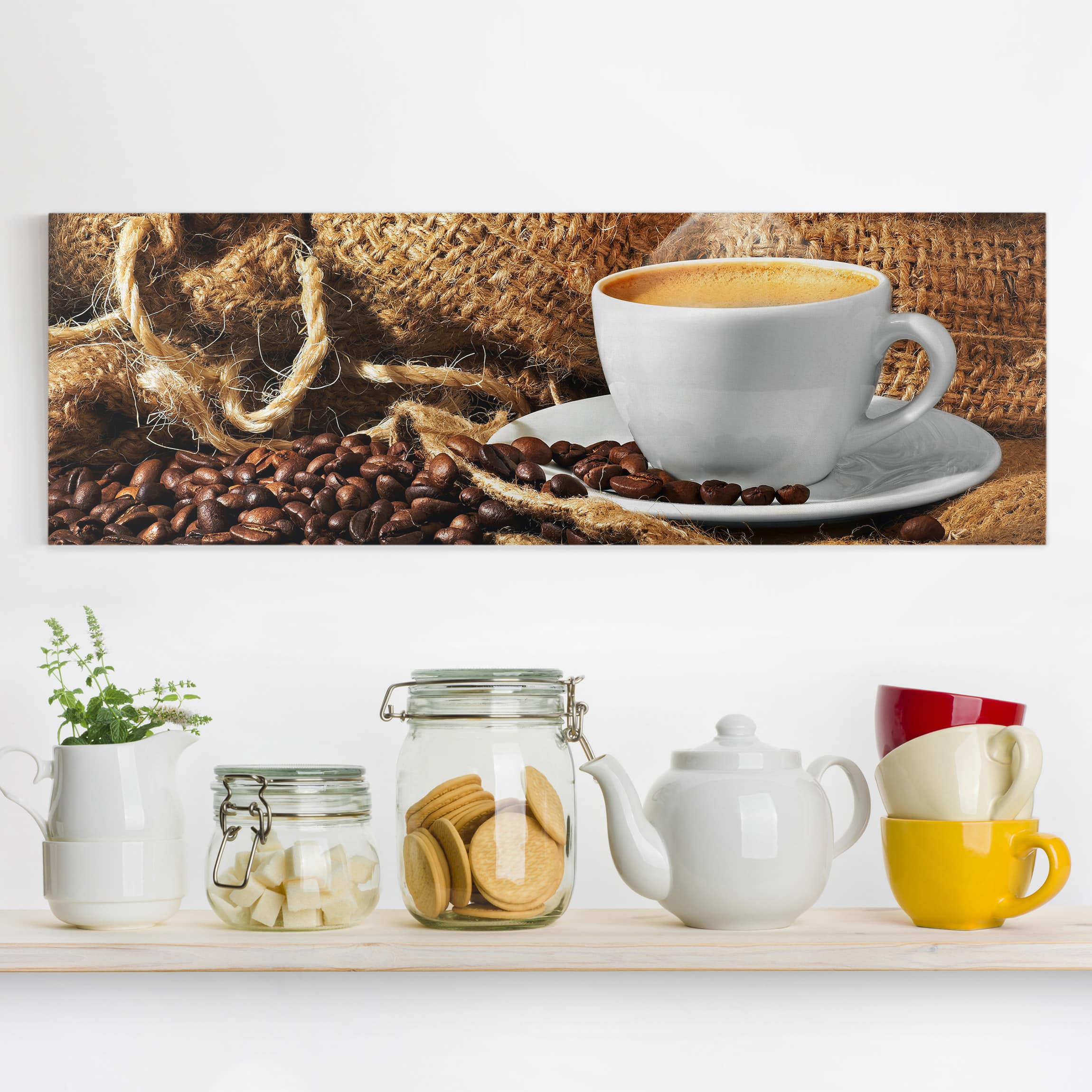 Lienzo cuadro en lienzo bastidor impresion en lienzo marrón culinario café fotografía 232 cocina comedor 90 x 30 cm