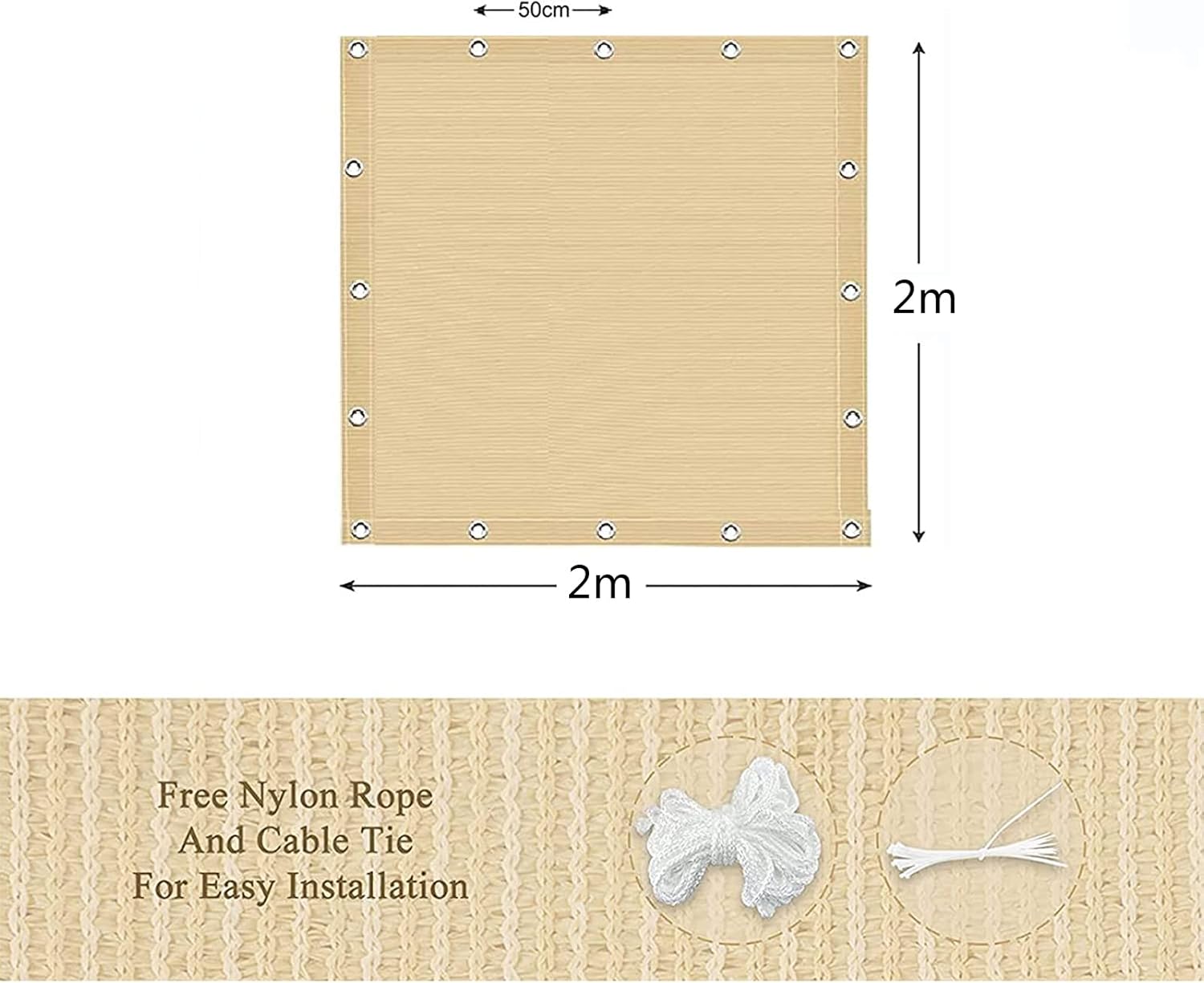 Voile d'ombrage Protection Solaire Toile Rectangulaire, HDPE 95% Anti-UV Auvent de Voiture avec Cordes et Serre-câbles pour Jardin - 3