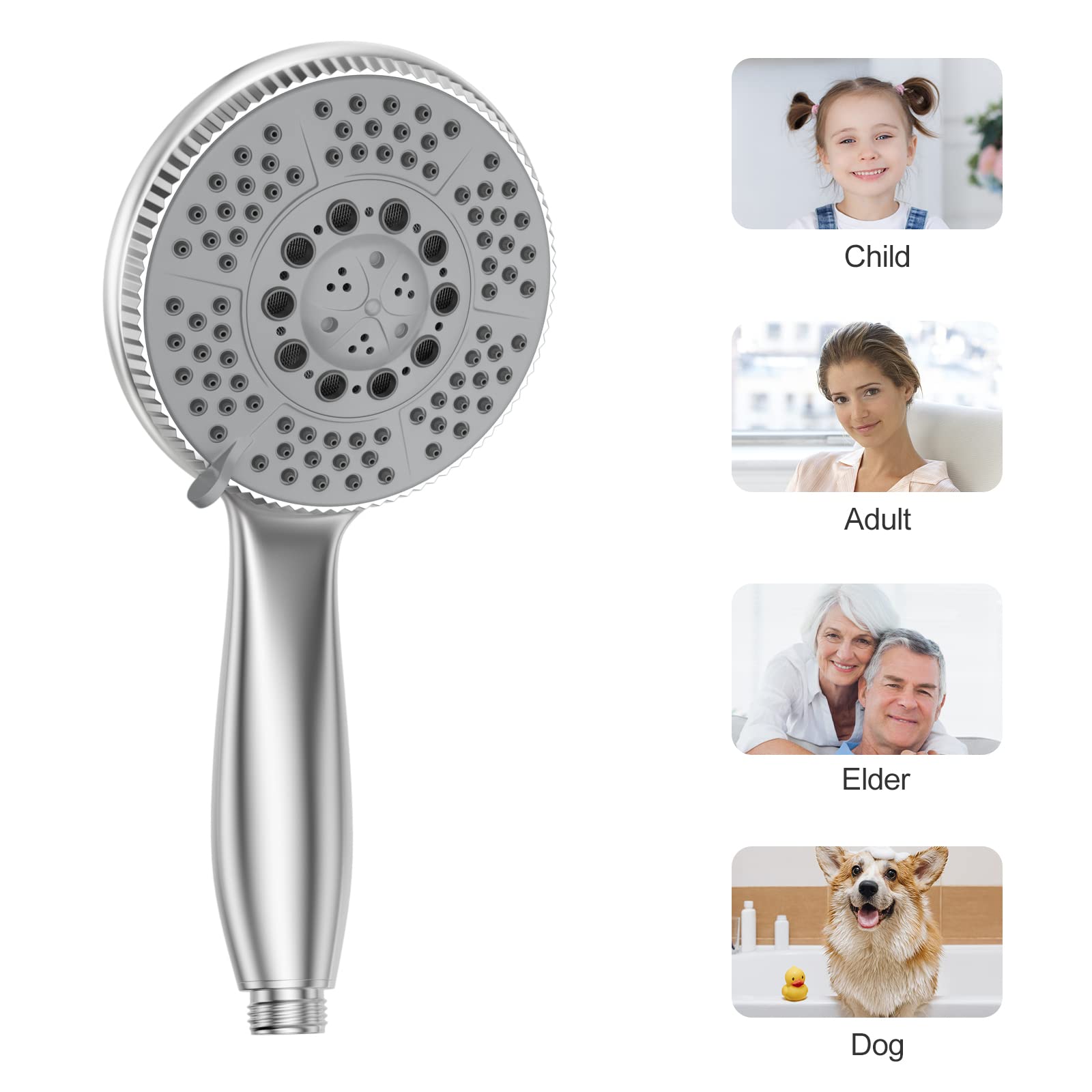 Soffione Doccia 5 Getto Con Ugelli Autopulenti - Testa Doccia A Mano Alta Pressione Cromata