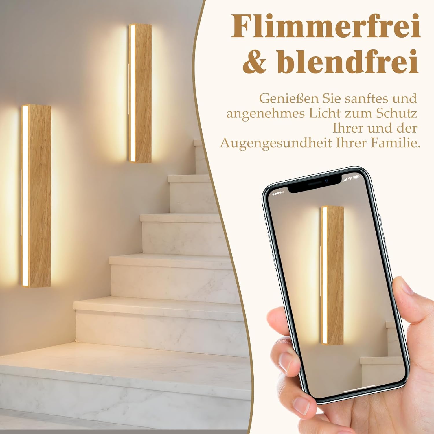 NETTLIFE Applique LED 52cm Legno Moderna, Design Su e Giù 17W Bianco Caldo 3000K, Luce Indiretta per Soggiorno Camera da Letto Corridoio Scale - 7