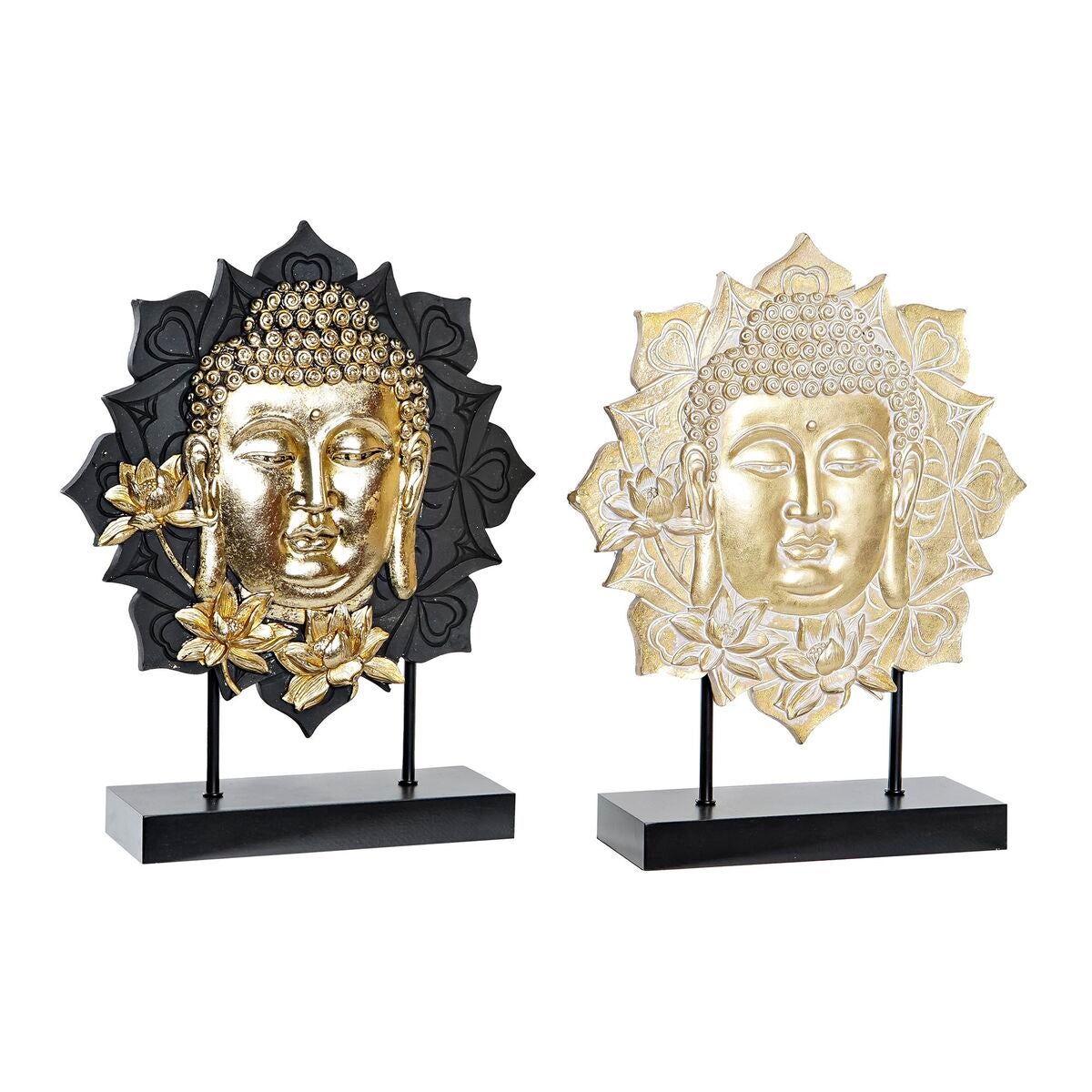 Figura decorativa dkd home decor negro dorado buda mdf resina (27 x 8 x 33,5 cm) (2 unidades)