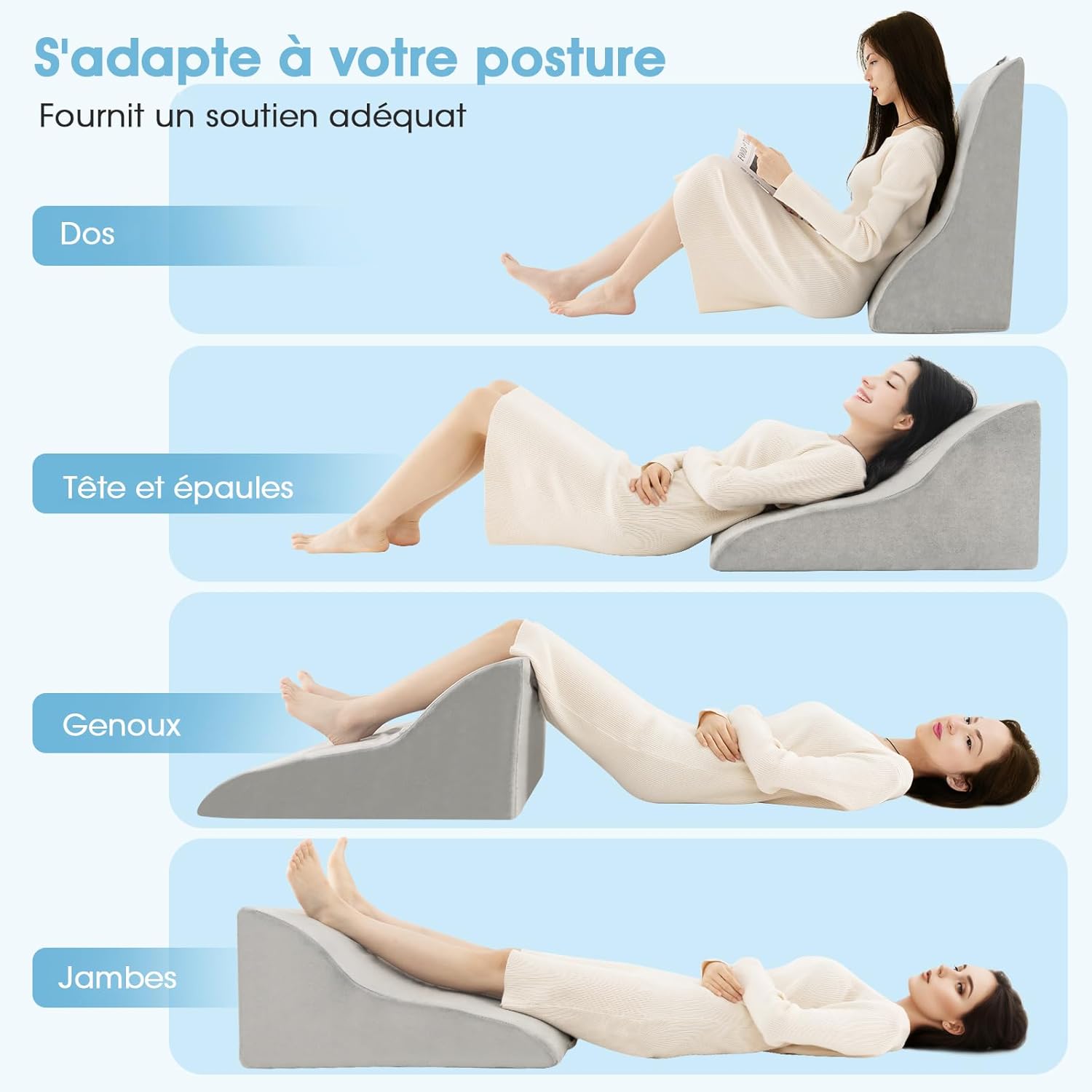 Cuscino a Cuneo per Letto e Divano, Cuscino con Design Curvo unico e Fodera Lavabile, Cuscino a Cuneo Ergonomico in Spugna, per Camera da Lett - 5