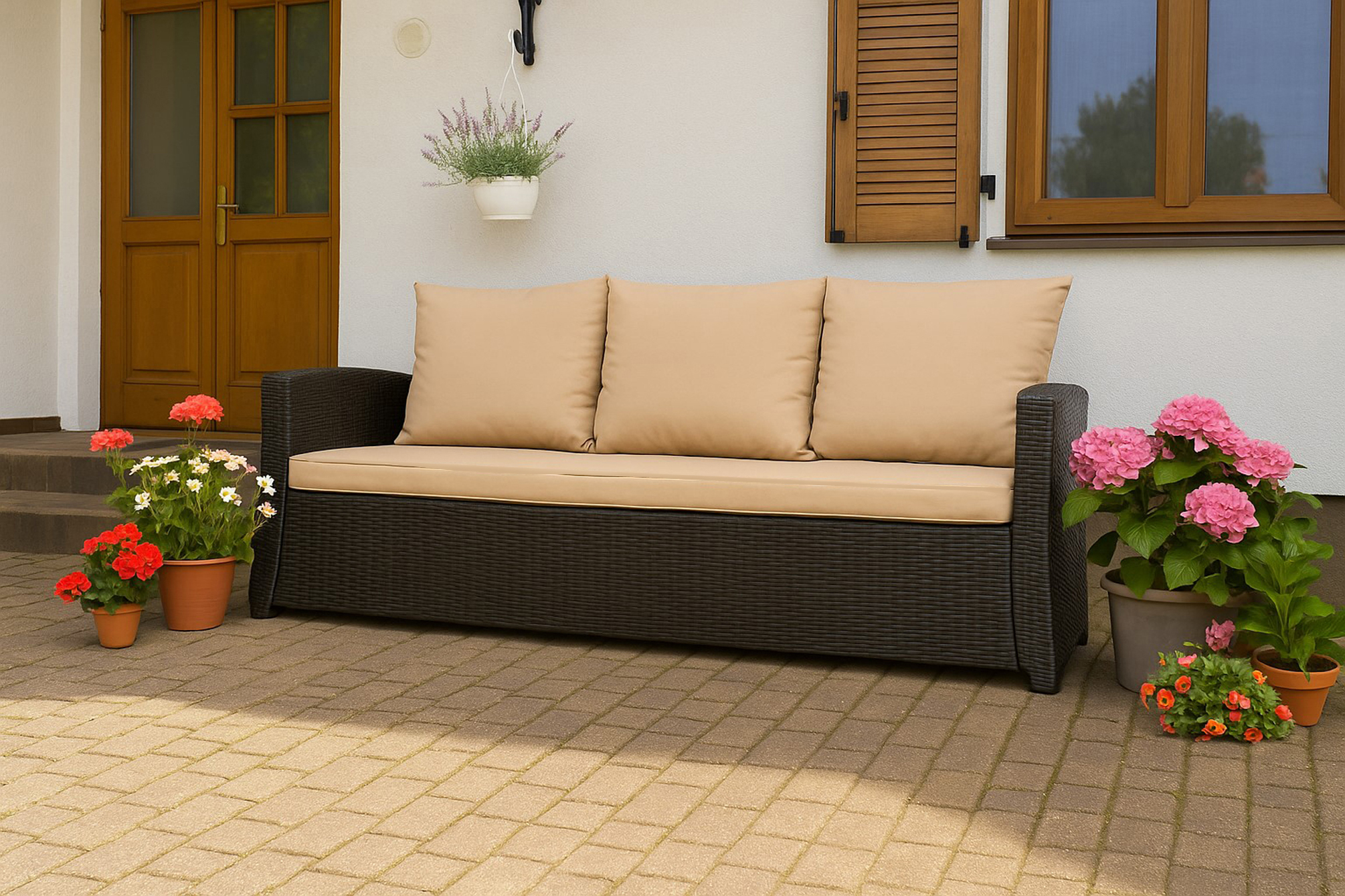Poduszka ogrodowa na sofę rattanową 100x60x50cm poduszka na meble rattanowe beżowa, poduszka na balkon taras, poduszki na meble ogrodowe - 3