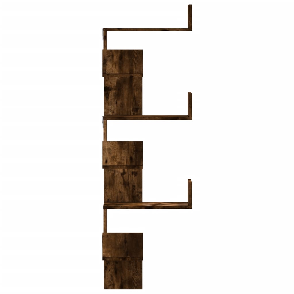 Étagère d'angle murale | Étagère flottante | Étagères de rangement chêne fumé 45x45x147cm bois d'ingénierie CFW97542 - 5