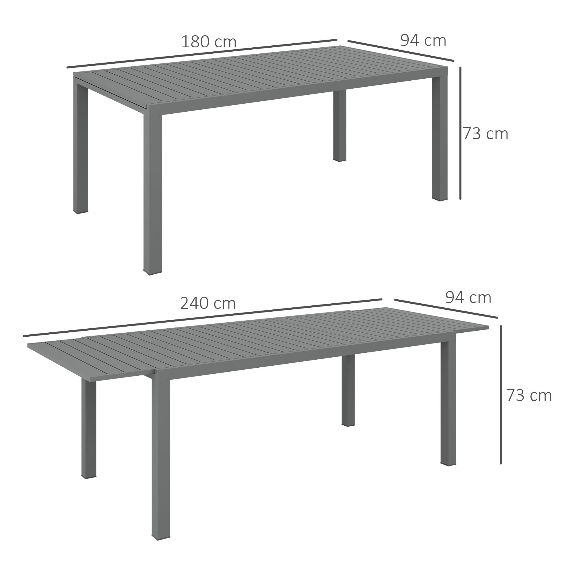 Table de pique-nique carré en Aluminium Gris - 5