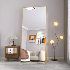 Miroir Sur Pied 180x80 Cm - Cadre Aluminium Doré, Design Arqué Ou Rectangulaire - Pour Chambre, Salon, Salle De Bain