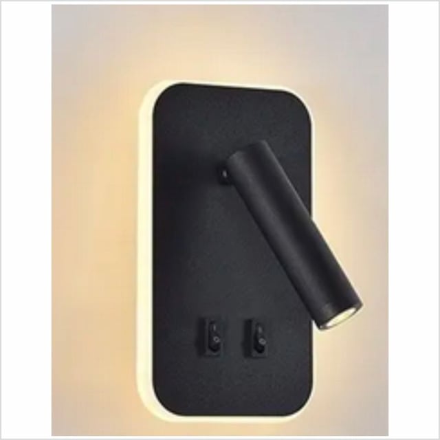 Applique LED orientable, laquée noir mat, LED 3+8W et 1100 lumens, double interrupteur avec liseuse et lumière indirecte, lumière chaude.