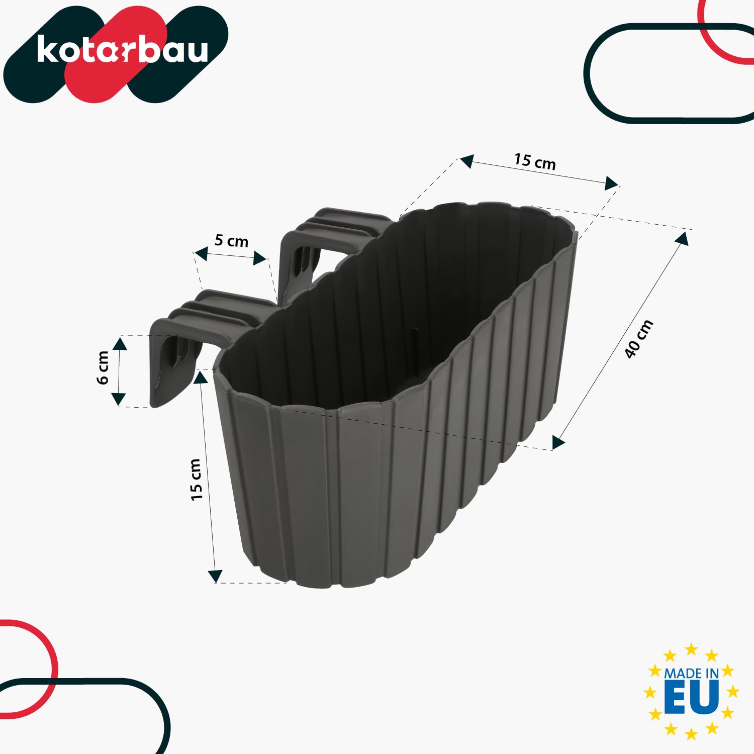 Jardinière Extérieur - Pot de Fleur - PVC - 40 x 15 x 15 cm - Gris - Jardinière Balcon - Rectangulaire - Légère - avec Support pou KOTARBAU - 3