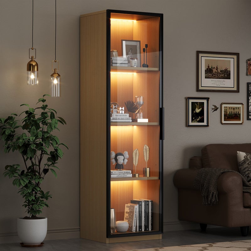 Vitrine Étroite avec 1 porte en Verre Trempé - 40x40x165 cm - Meuble De Présentation avec Éclairage LED, Meuble Haut avec Charnieres Silencieuses - 4