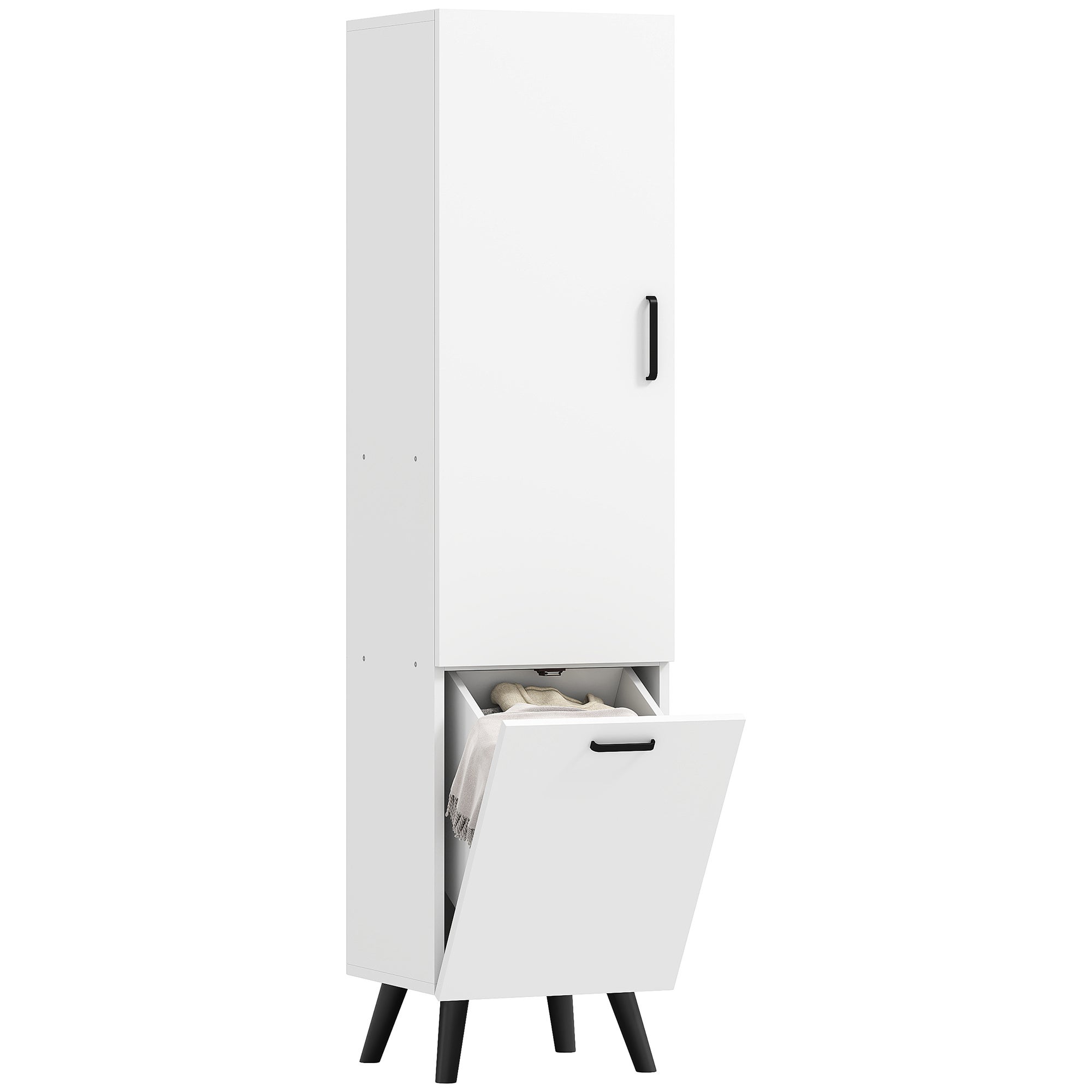Leroy Merlin High bathroom cabinet with doors and shelves laundry hamper in reduced spaces 35x31.5x144 cm white 