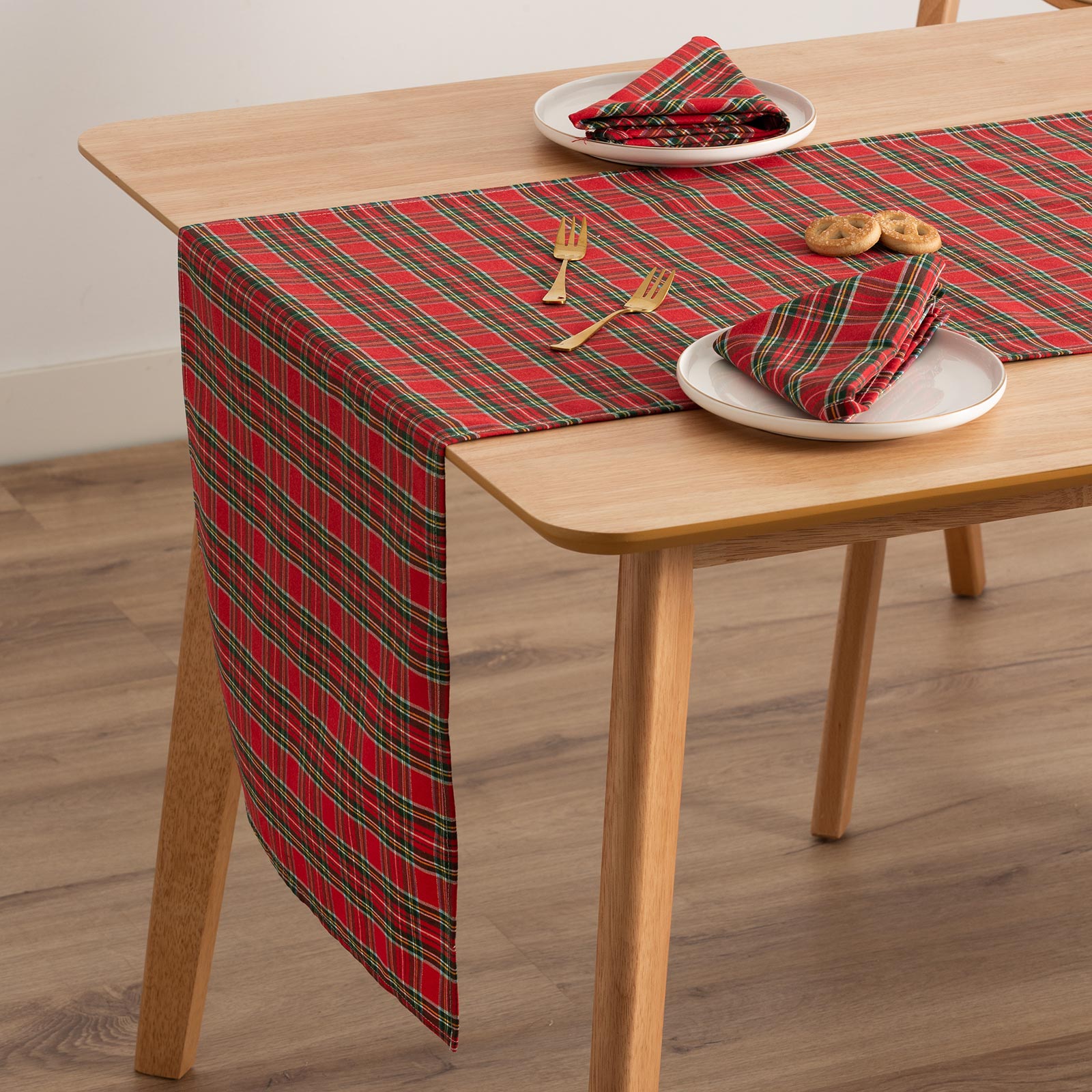 Runner da tavola natalizio in cotone jacquard rosso 45x135 cm - Check - 2