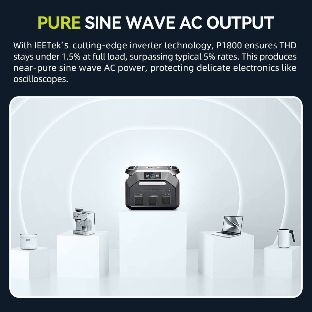 Station d'alimentation portable IEETek P1800 - batterie LiFePO4 1024 Wh, sortie sinusoïdale pure 1800 W, puissance de crête 3600W, charge rapide 1200W - 6