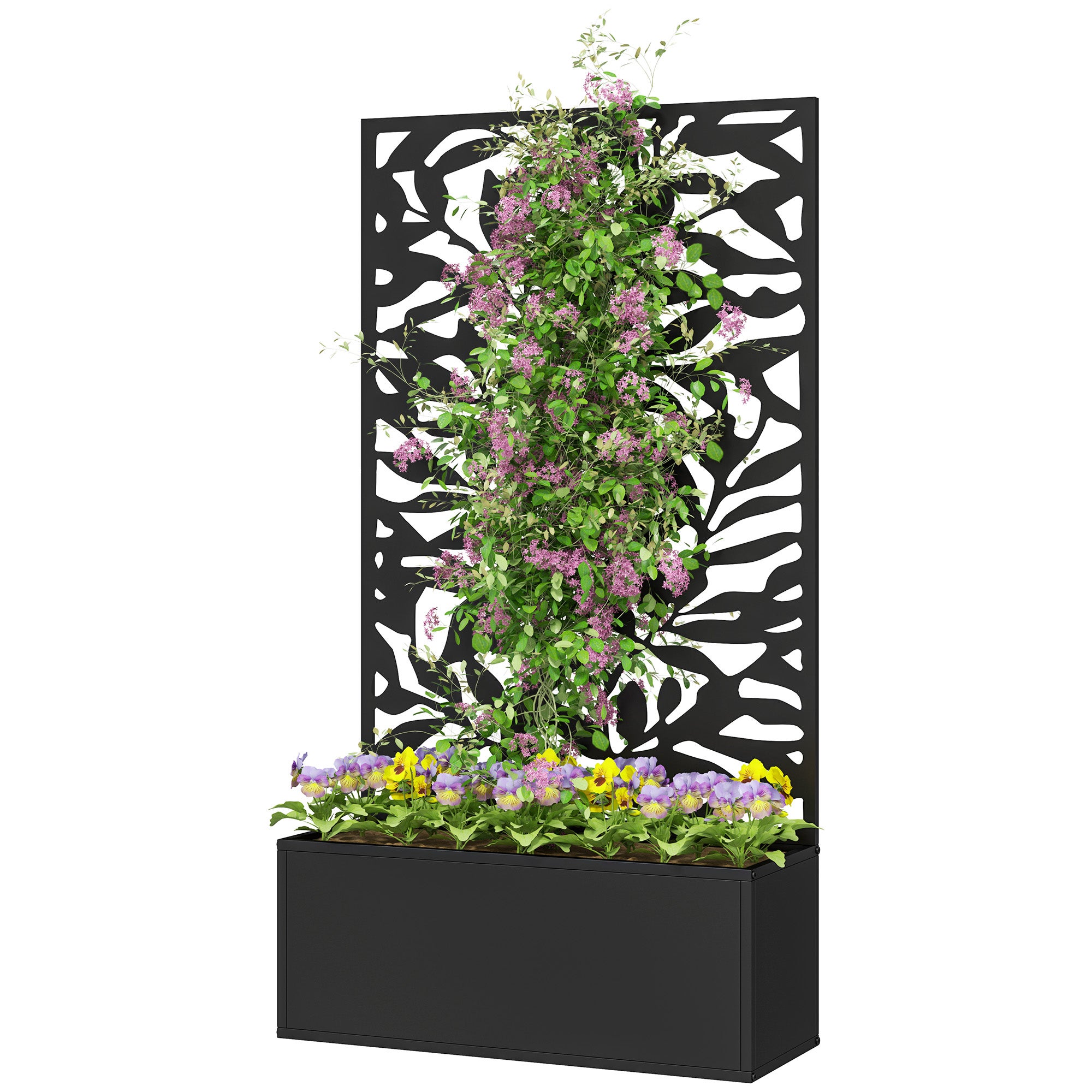 Jardinière avec treillis bac à fleurs rectangulaire grande taille panneau d'intimité métal 61 x 23 x 113 cm noir - 2