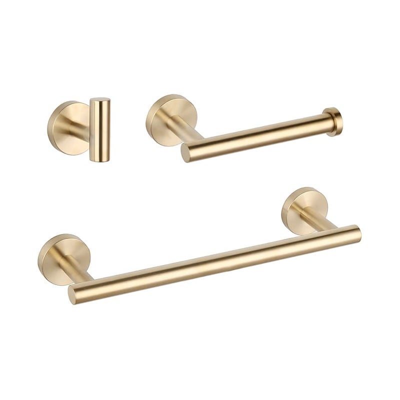 Akcesoria łazienkowe w kolorze szczotkowanego złota, wieszak na ręczniki 30 cm + wieszak + uchwyt na papier toaletowy - 1 wieszak