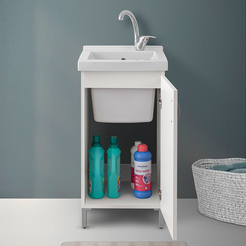 Mobile Lavatoio In Alluminio Escelsior, Design Moderno, Bianco (L45xP50xH83) – Per Vasca Ceramica, Uso Interno/Esterno - 2