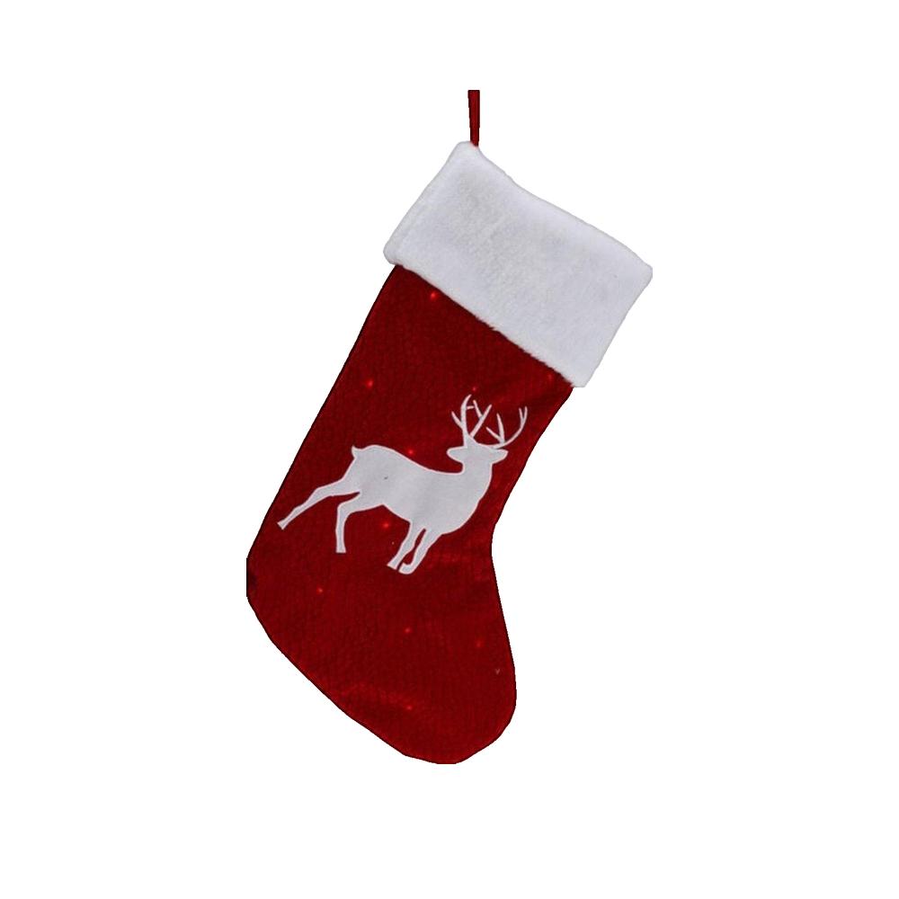 Skarpeta świąteczna christmas-decoration LED Czerwona z Reniferem 41 cm
