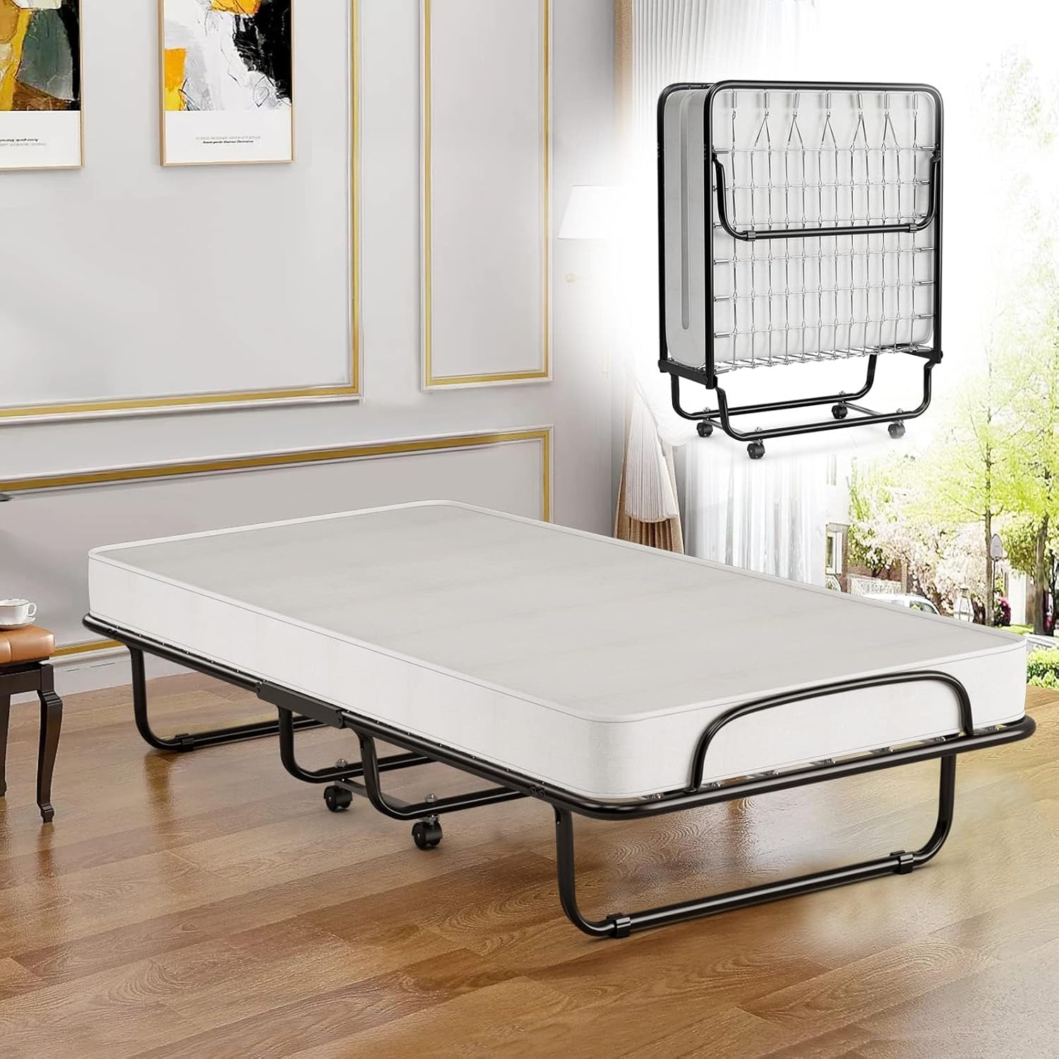 Lit Pliant 1 Personne 80 x 190 cm avec Matelas en Mémoire 10 cm, Charge ...