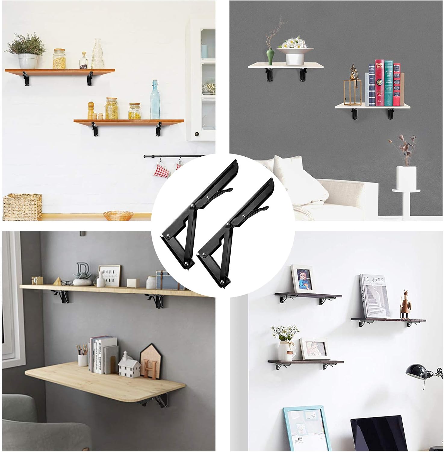 Staffa pieghevole da 200 mm, mensola da parete pieghevole in acciaio inossidabile in 2 parti, supporto per mensola da parete, telaio di supporto per - 2