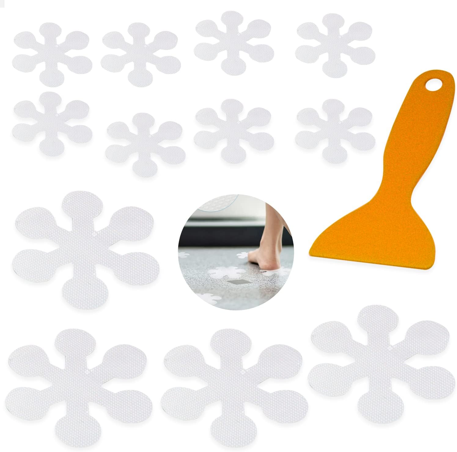 Zestaw 20 naklejek antypoślizgowych, kwiaty, paski antypoślizgowe do wanien i pryszniców, przezroczyste i samoprzylepne, do wanien, maty antypoślizgow