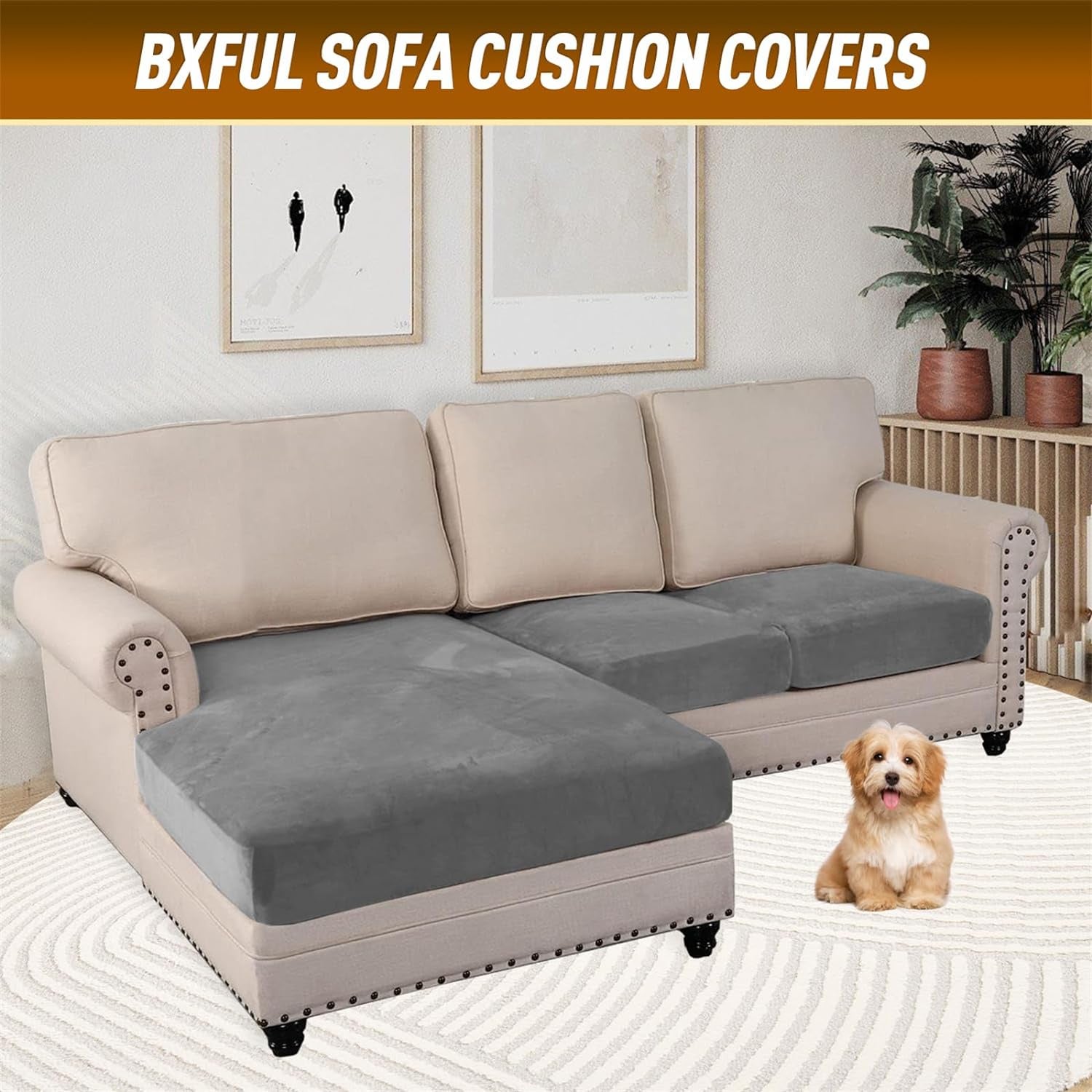 Housse de coussin de canapé - Housse de coussin de siège élastique - Tissu antidérapant - Housse de canapé à carreaux