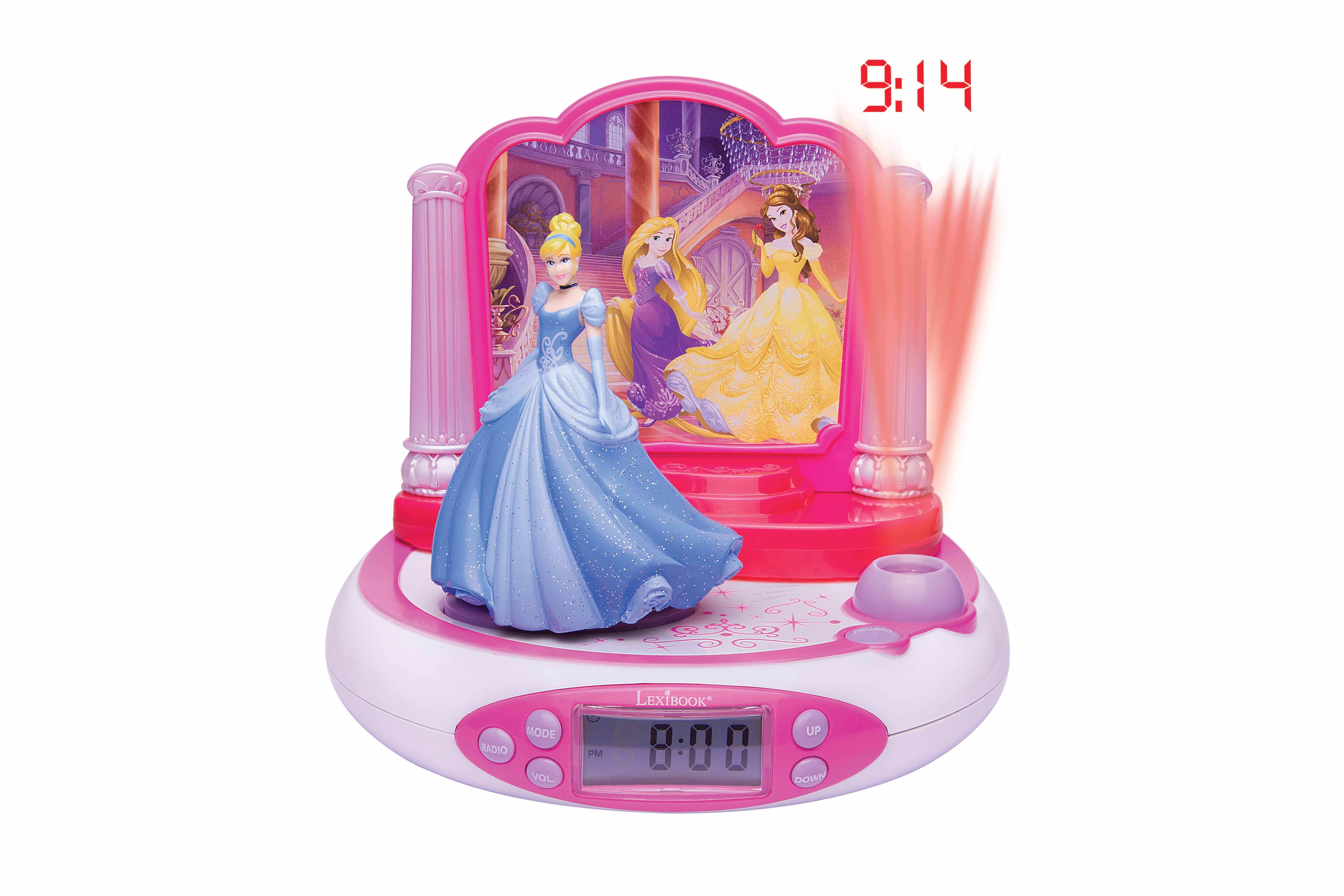 Lexibook - princesas de disney - radio reloj despertador para niños con proyecciones de imágenes