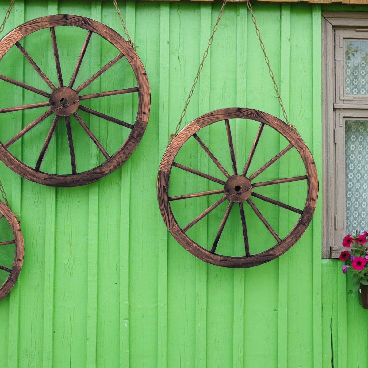 Set 2 Roue Décorative en Bois, Décoration Couleur Naturel 76x76x3,5 cm - 8