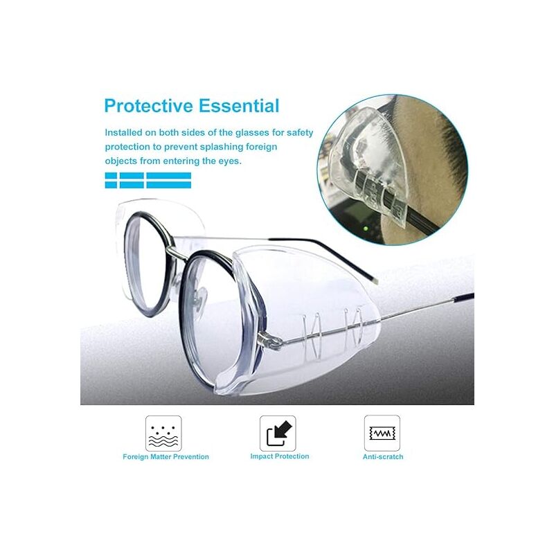 Lunettes de sécurité (lot de 2 paires) - Protections latérales universelles - Conviennent aux lunettes de petite et moyenne taille - 4