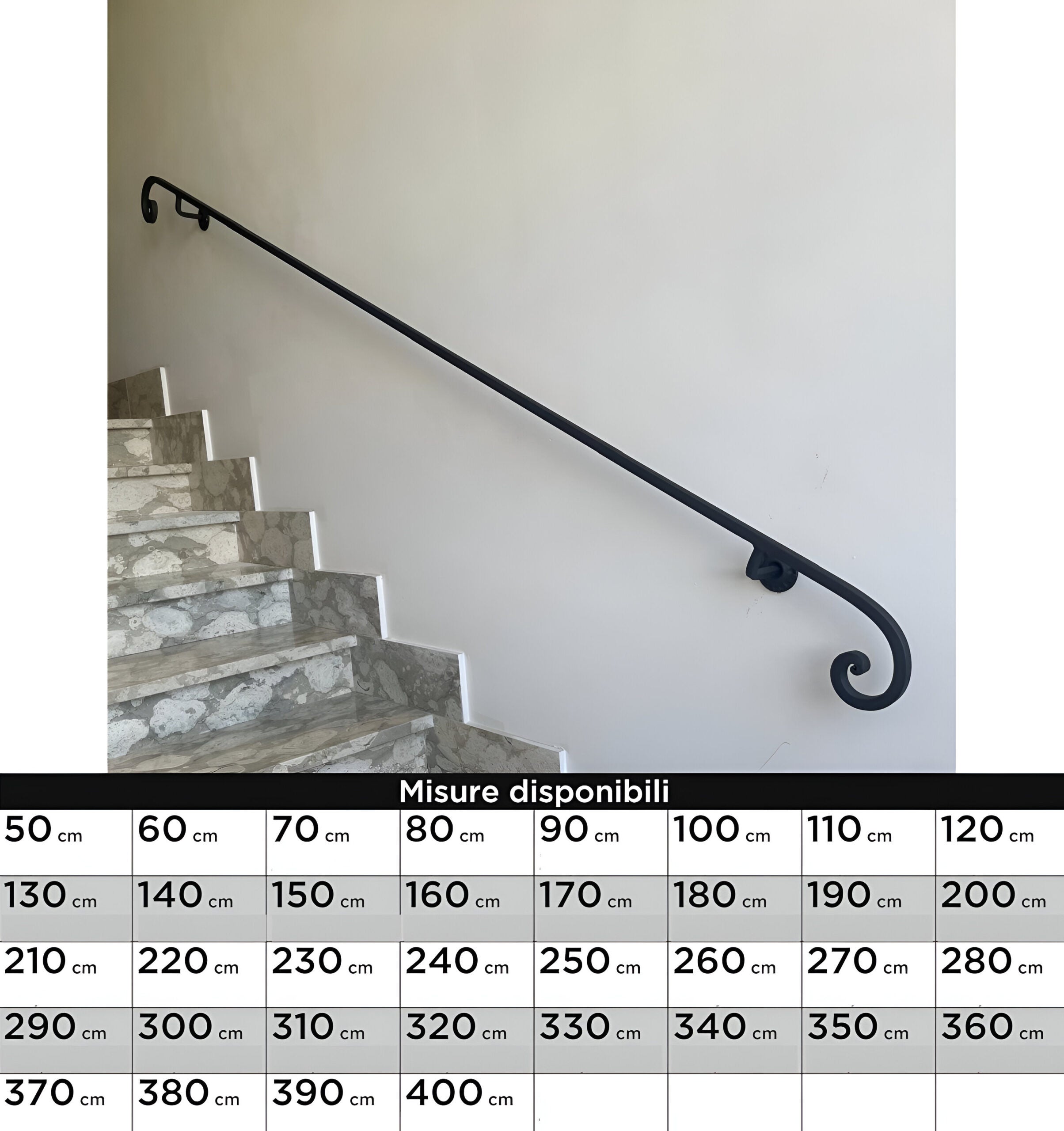 Main courante en fer Mod. Domus | pour intérieur et extérieur avec supports et kit de montage | Longueur 310 cm. - 3