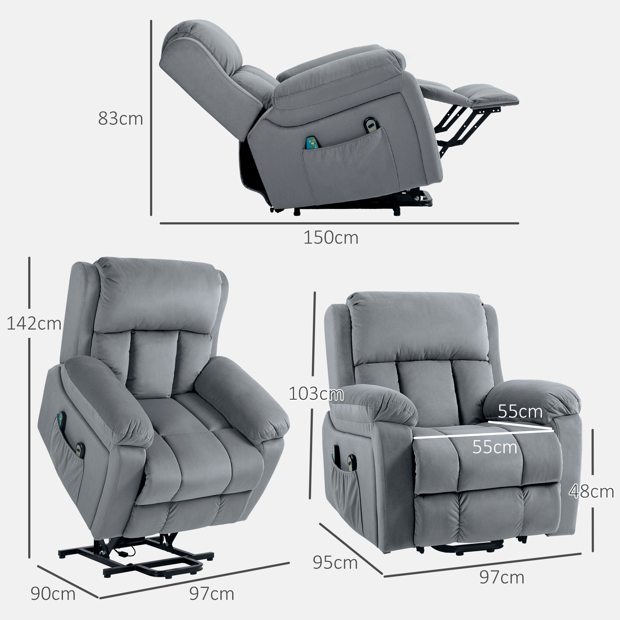 Fauteuil relax électrique tissu polyester 1 place HOMCOM - 3