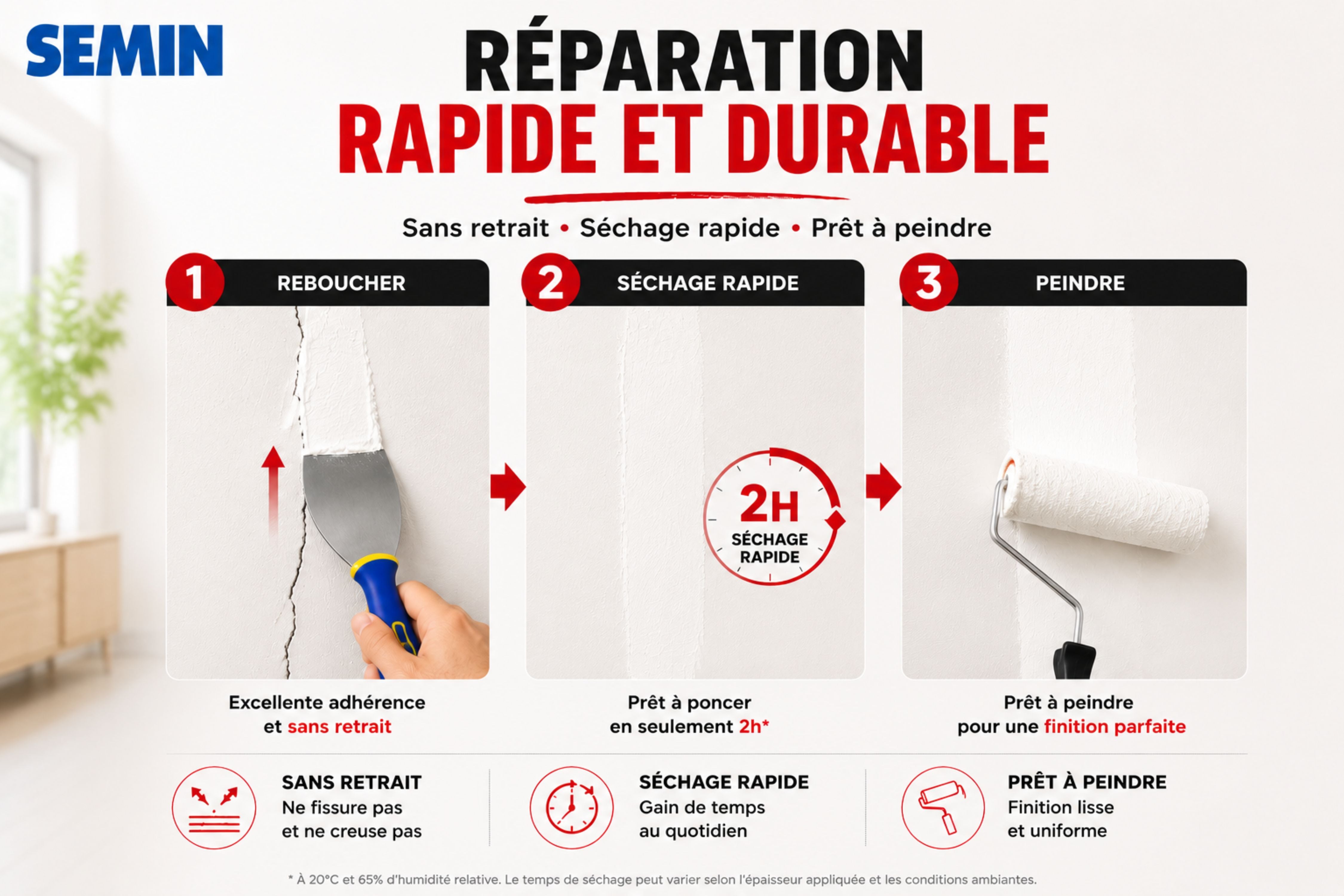 Enduit de Rebouchage Allégé pour Trous et Fissures Importants, Sem-Light Semin, Intérieur, Seau de 10 L - 5