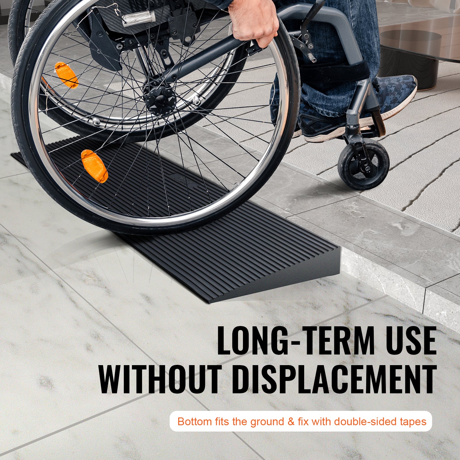 Rampe de Seuil Hauteur VEVOR 4 cm Rampe Trottoir Decoupable Caoutchouc Charge 15 t Rampe Acces Fauteuil Roulant Largeur 90 cm Antiderapante Bande Adhe - 6
