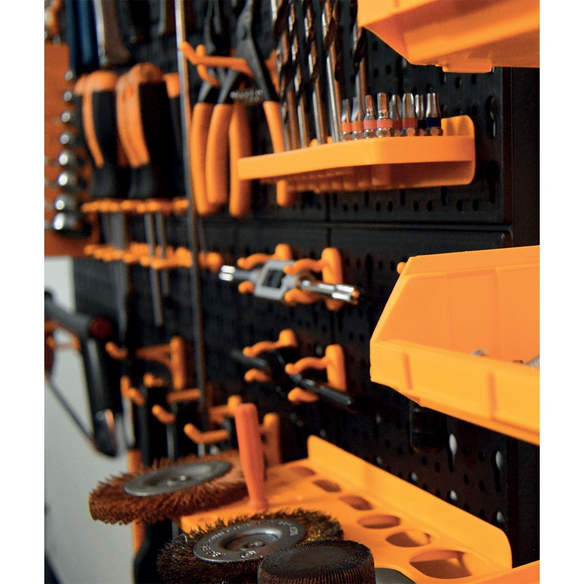 Panneau porte Outils 66 x 78 x 1.7cm 4 panneaux perforés 15 petits - 12 grands bacs 38 Crochets Etagère murale - 5