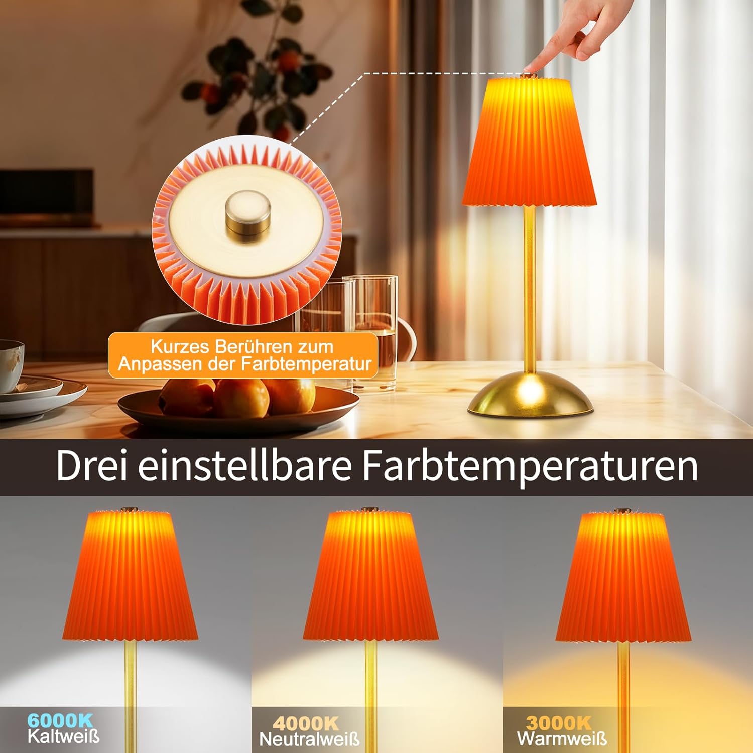 ZMH Zestaw 2 bezprzewodowych lamp stołowych LED z 3 temperaturami barw do jadalni - 6