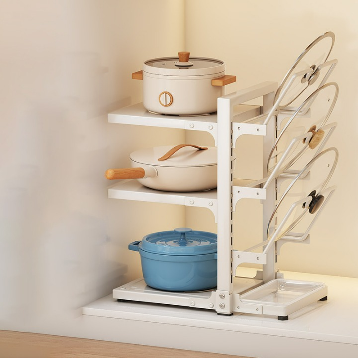 Półka kuchenna, stojak na garnki z wieloma poziomami, 3-poziomowy pojemnik na przybory kuchenne, biały, 37*22,6*43 cm