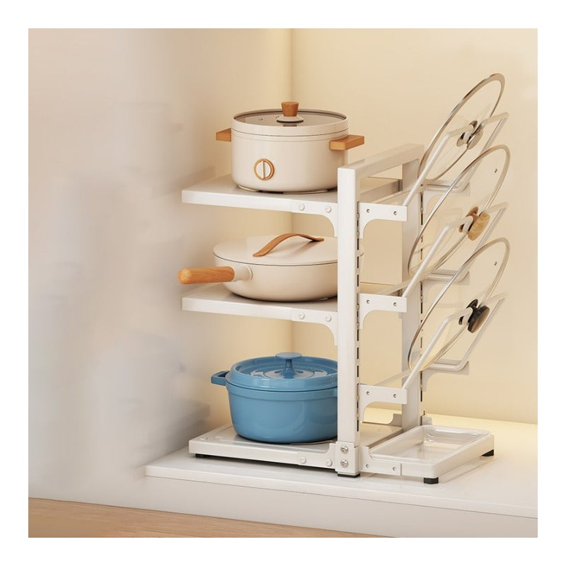 Półka kuchenna, stojak na garnki z wieloma poziomami, 3-poziomowy pojemnik na przybory kuchenne, biały, 37*22,6*43 cm