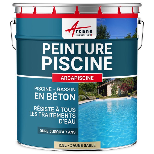 PEINTURE PISCINE BÉTON - 12 Couleurs - HAUTE RESISTANCE 7 ans - ARCAPISCINE Jaune Sable - RAL 1002 - 2.5 L - ARCANE INDUSTRIES