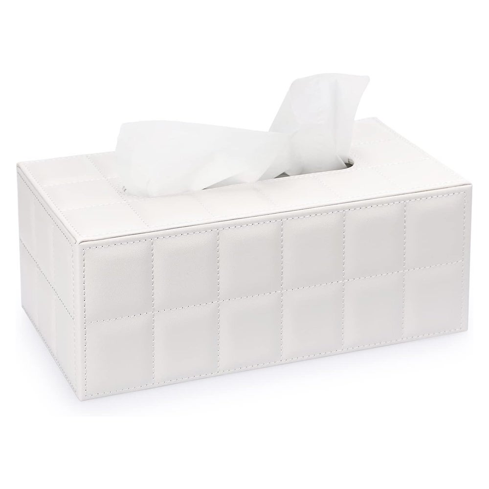 Prostokątne pudełko na chusteczki ze skóry ekologicznej - Elegancka i wyrafinowana dekoracja - Białe