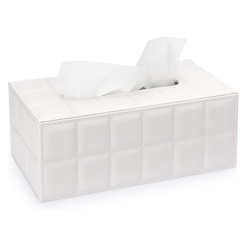 Prostokątne pudełko na chusteczki ze skóry ekologicznej - Elegancka i wyrafinowana dekoracja - Białe