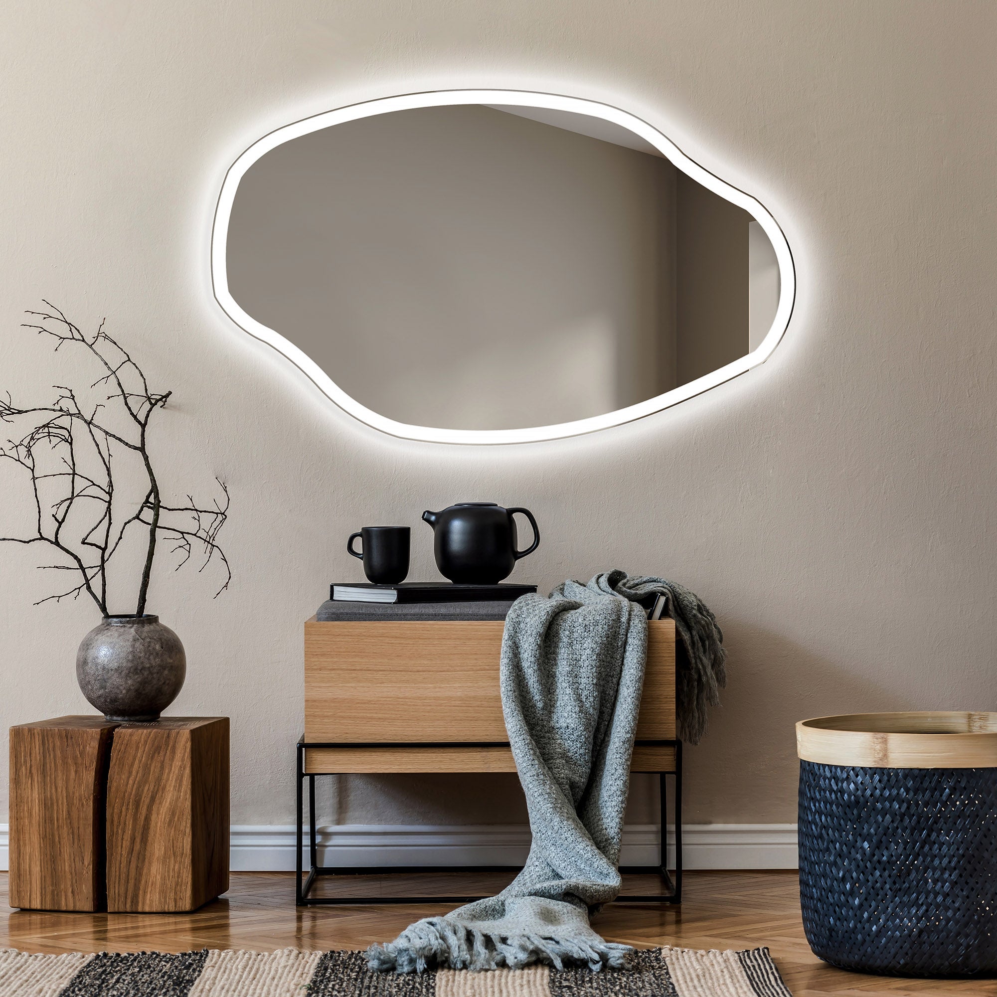 Asymetryczne Lustro z Podświetleniem LED Łazienka (114x74cm) Jasne Lustro z Podświetleniem | Chłodna Biel 7000K