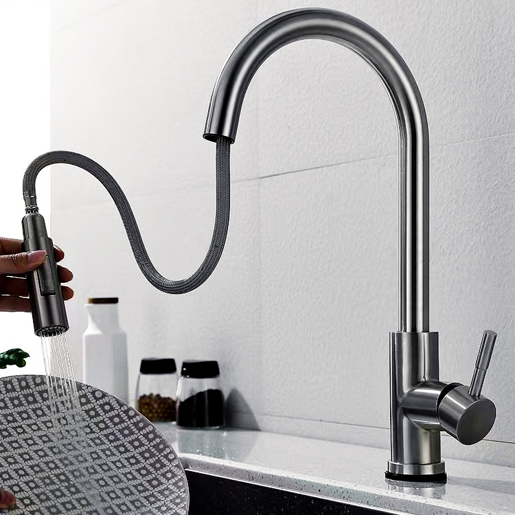 Bateria kuchenna z wyciąganą wylewką, wyciągana bateria zlewozmywakowa obrotowa o 360°, 2 funkcje, bateria kuchenna (bez węża)