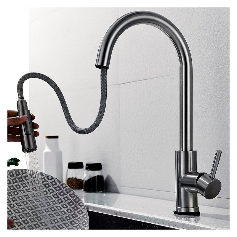 Bateria kuchenna z wyciąganą wylewką, wyciągana bateria zlewozmywakowa obrotowa o 360°, 2 funkcje, bateria kuchenna (bez węża)