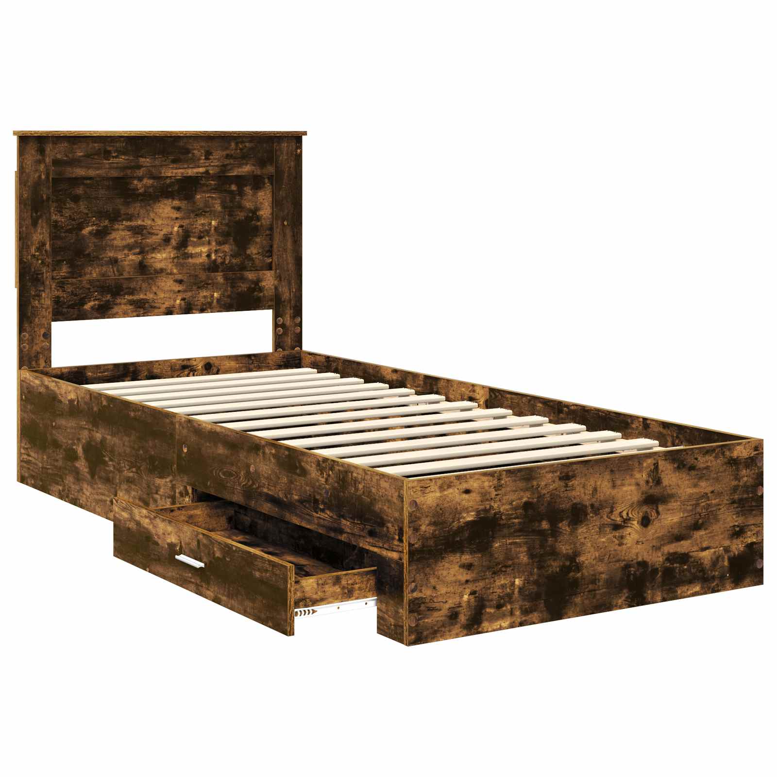 Cadre de lit chêne fumé et argent 75 x 190 cm en panneau de bois - 5