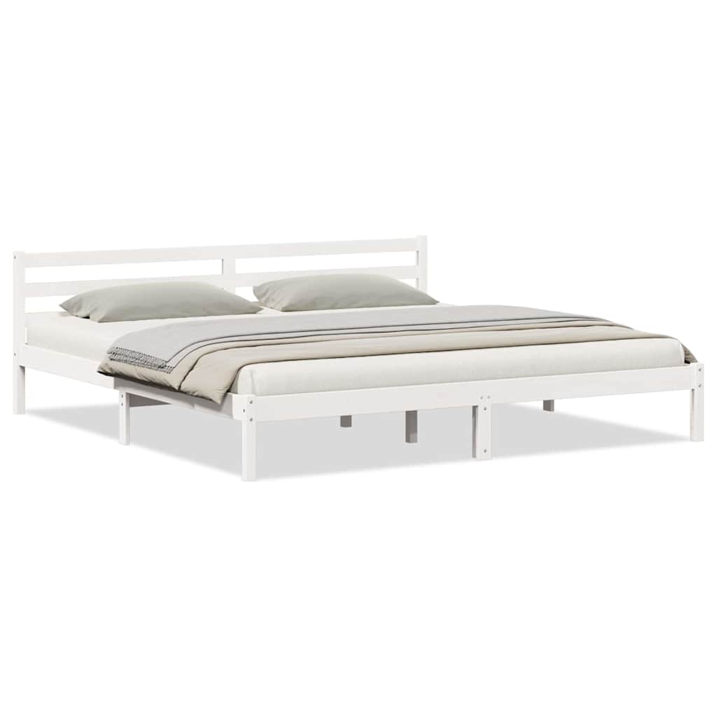 Cadre de lit blanc en bois de pin massif pour la chambre, 225,5 × 205,5 × 69,5 cm - 3