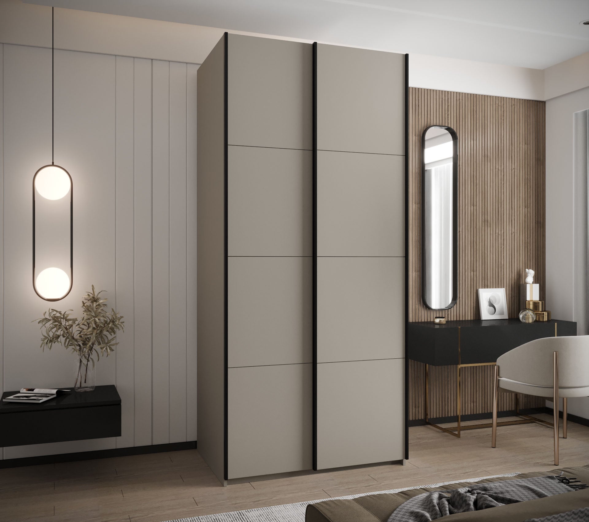 Szafa przesuwna wysoka Lux 1 100 x 64 x 245,5 cm kaszmir + kaszmir + u. czarny - Abiks Meble - 2