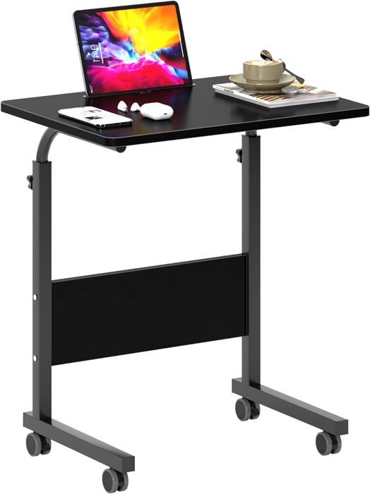 Bureau Mobile Réglable En Hauteur (67-117 Cm) Avec Roulettes - Plateau Inclinable, Rangement Tablette - Chêne Foncé - 12