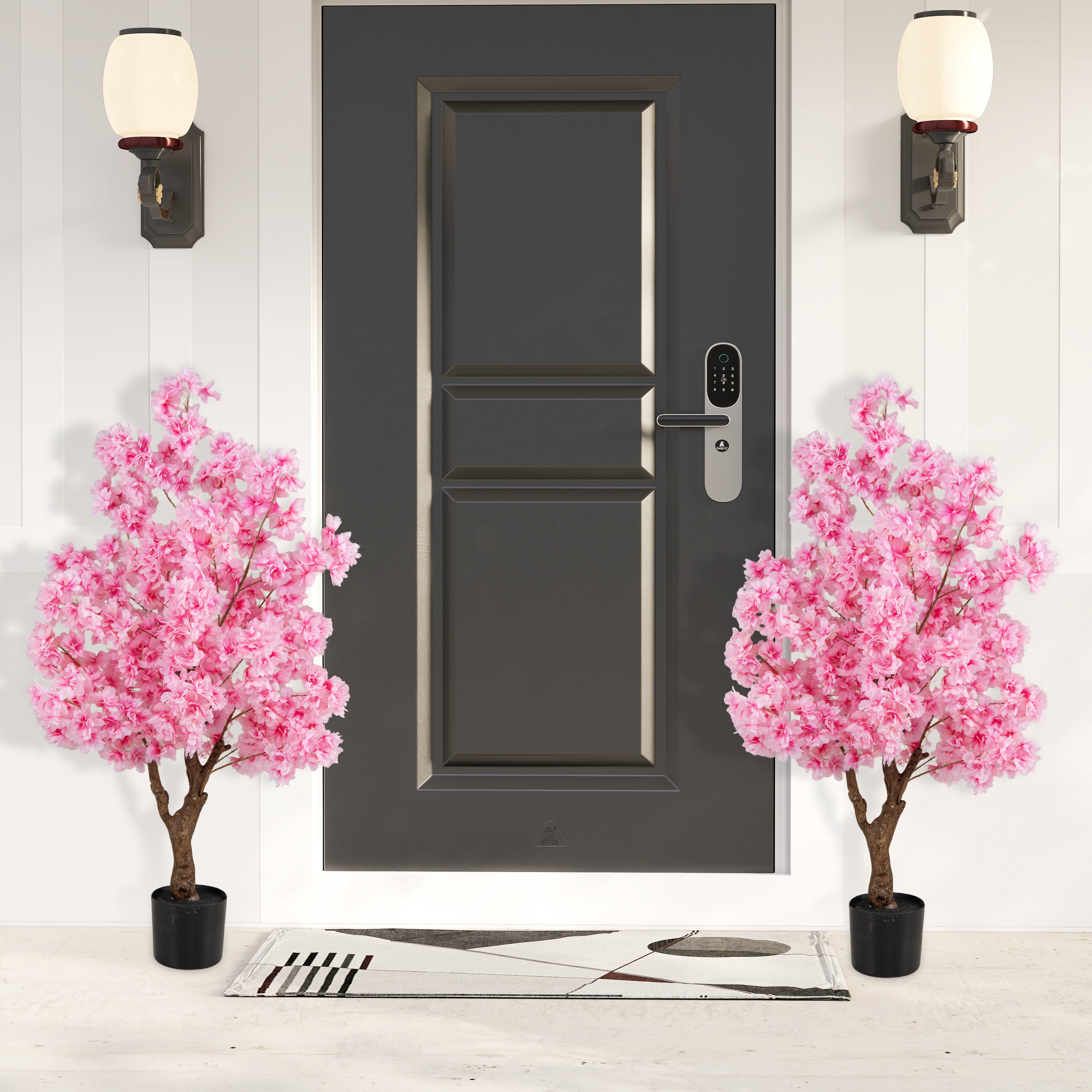 Plante Artificielle en Pot Remplies de Ciment 120CM, Fausse Cerisier avec 900 Fleurs Roses Tronc en Polyéthylène Multi-Branches, pour Salon Balcon - 4