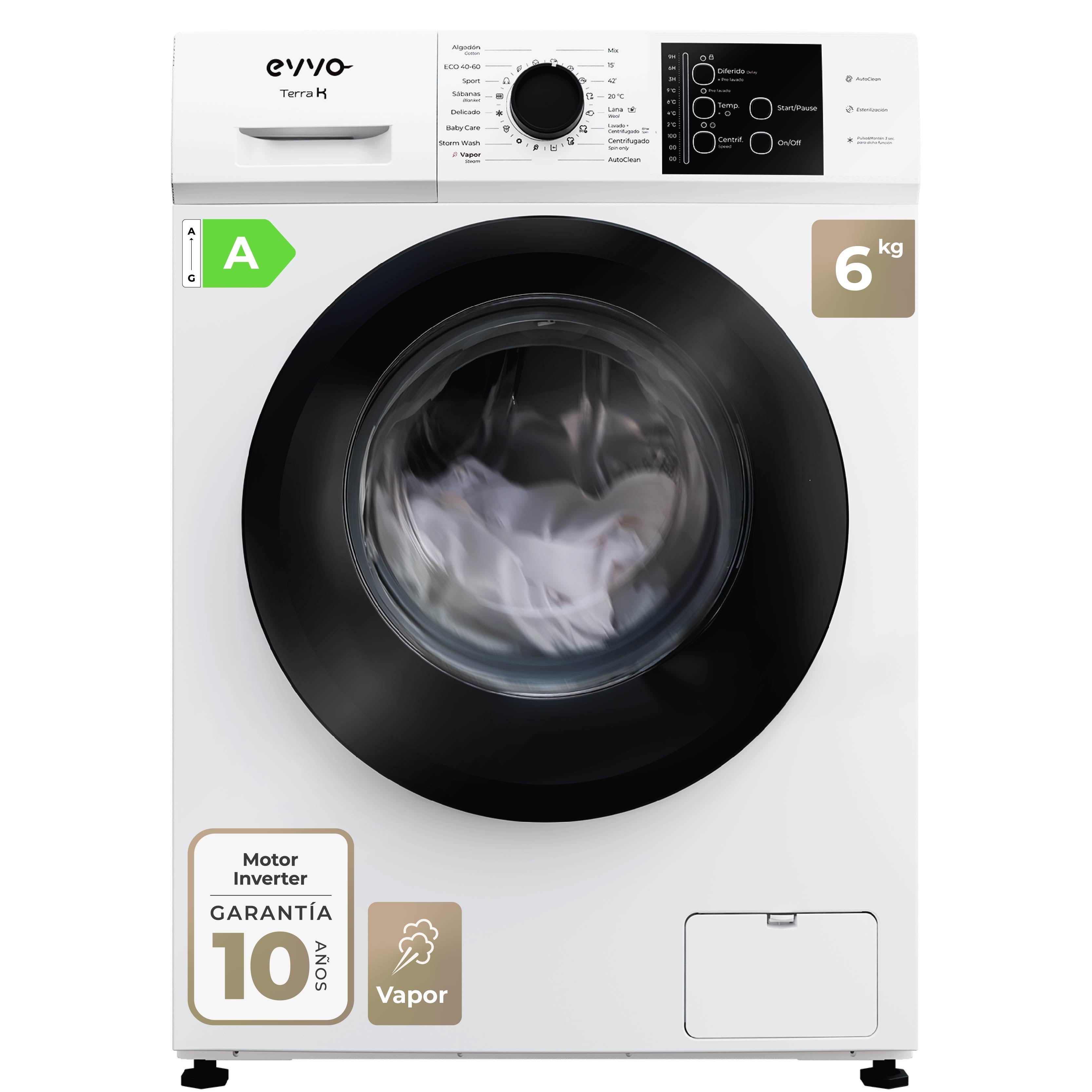 Evvo Blanco Lavadora De Carga Frontal Terra K 6Kg/1000Rpm A - Imagen 3
