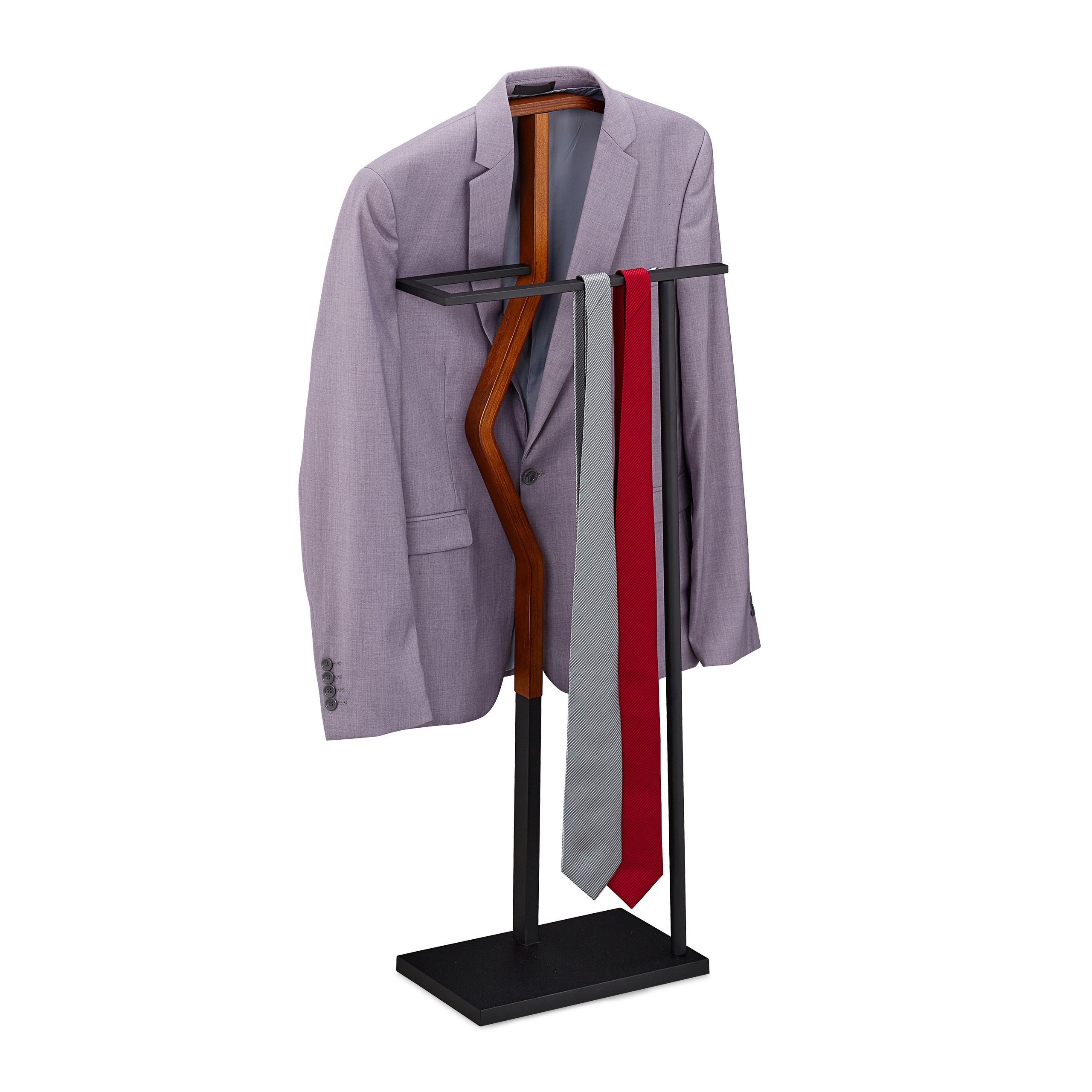 Servomuto Relaxdays Per Abiti E Pantaloni - In Acciaio E Legno, Autoportante, Misure 106,5x45,5x20 Cm