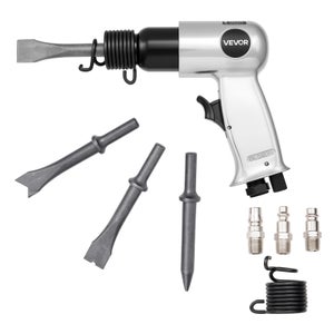Marteau Pneumatique VEVOR 2500-2700 Coups/min, 4 Burins 17cm - Pour Béton, Métal, Démolition, Boulons